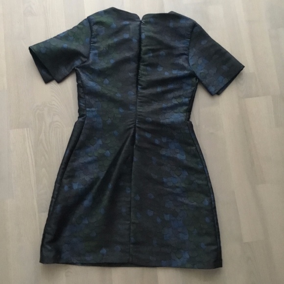 Jijil Italian Brand Jacquard Peacock / Scales Green and Blue Fitted Dress XS fit - Picture 8 of 12